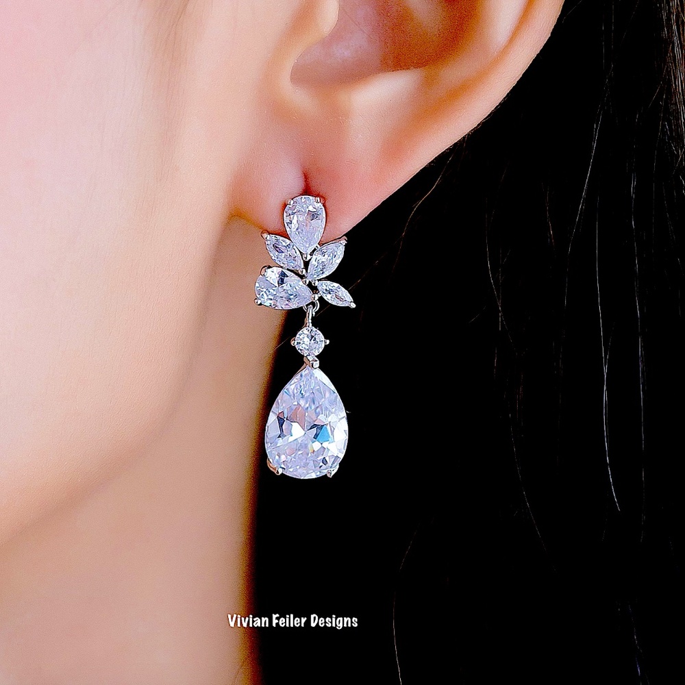 Bridal Earrings Wedding Teardrop Vine CZ Crystal Prom
